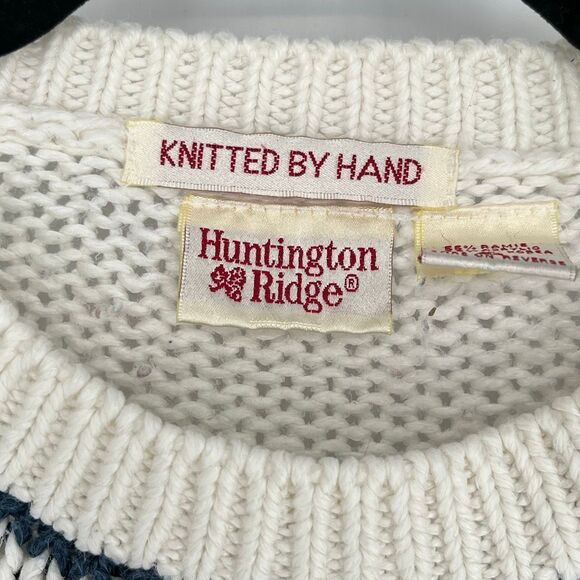 HUNTINGTON RIDGE Women’s L Vtg Hand-Knit Sweater Cream Floral Boho Cottagecore - Picture 3 of 13